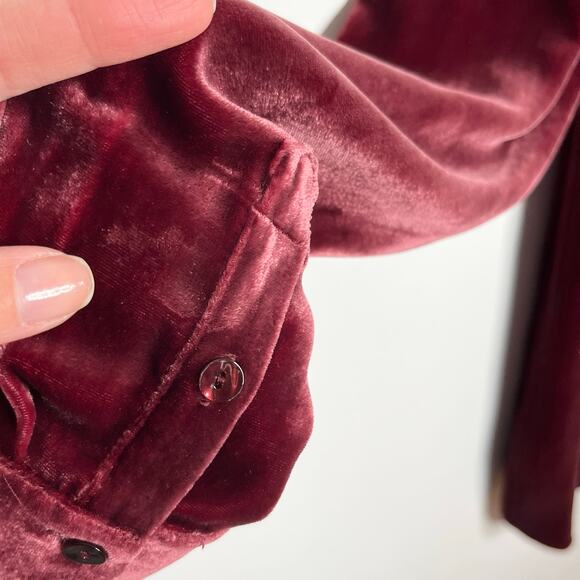 Eileen Fisher Womens Velvet Silk Blend Button Up Tunic Top XS Burgundy Lagenlook - Picture 9 of 10